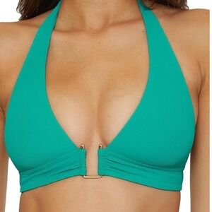 BECCA Women's Modern Edge Halter Bikini Top, Adjustable, Tie Back‎ Size D Cup